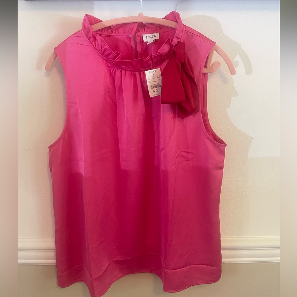 J. Crew factory hot pink sleeveless blouse with bow shoulder size L